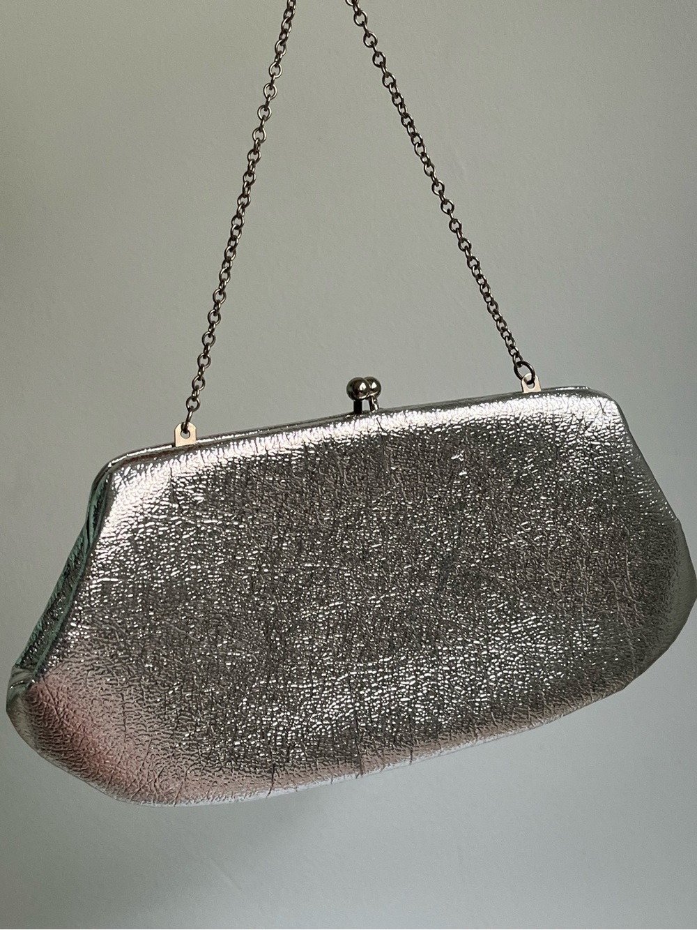60s Vintage Silver Metallic Evening Clutch Handbag Made in USA Bridal